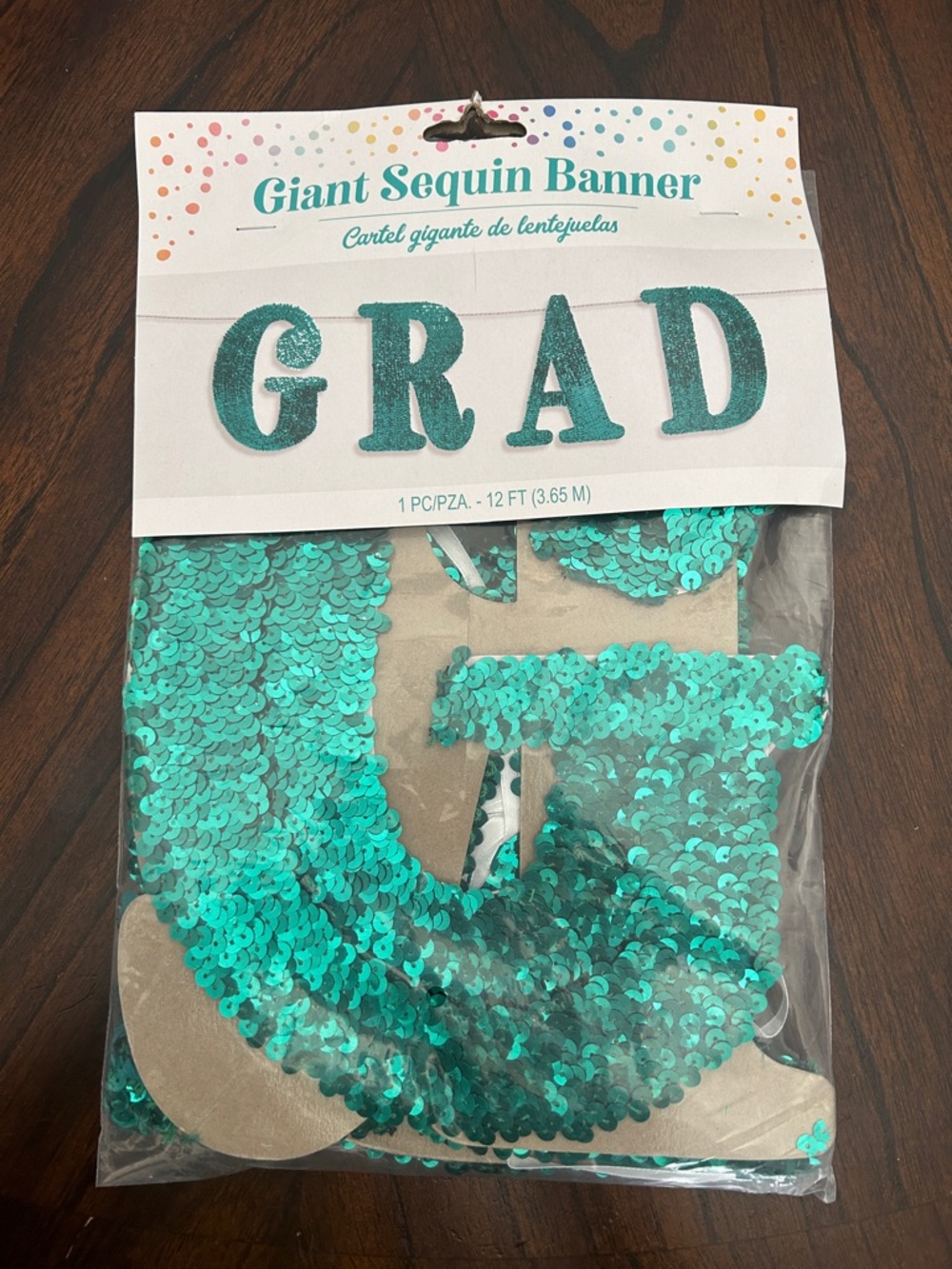 Giant Sequin "GRAD" Banner - Teal Sequin Letters
